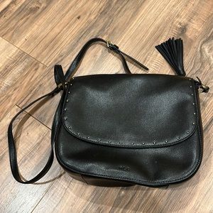 Ralph Lauren Cow Leather Shoulderbag, Black Leather Crossbody, RLL Studded Bag